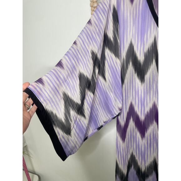 NWT Calypso St Barth Purple Silk Chevron Kaftan Dress Large Beach Cruisewear - Picture 3 of 8